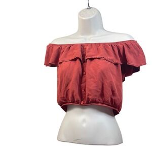 Love J Off Shoulder Ruffle Cropped Blouse Top Womens Size L